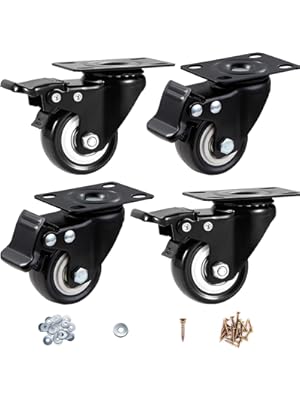 Photo 1 of Casters, 2" Caster Wheels?Casters Set of 4 Heavy Duty - ASRINIEY Black Polyurethane Castors, Top Plate Swivel Wheels, 3-Pack Industrial Casters with Brake, Locking Casters for Furniture and Workbench