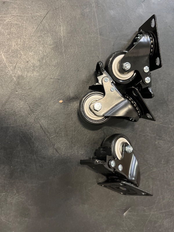 Photo 1 of Casters, 2" Caster Wheels?Casters Set of 4 Heavy Duty - ASRINIEY Black Polyurethane Castors, Top Plate Swivel Wheels, 3-Pack Industrial Casters with Brake, Locking Casters for Furniture and Workbench
