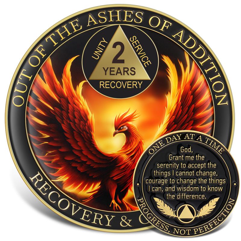 Photo 1 of Ferreve Sobriety Coin Recovery Anniversary Token Sobriety Gifts AA Chips and Medallions for Women Men(Red,2 Years)