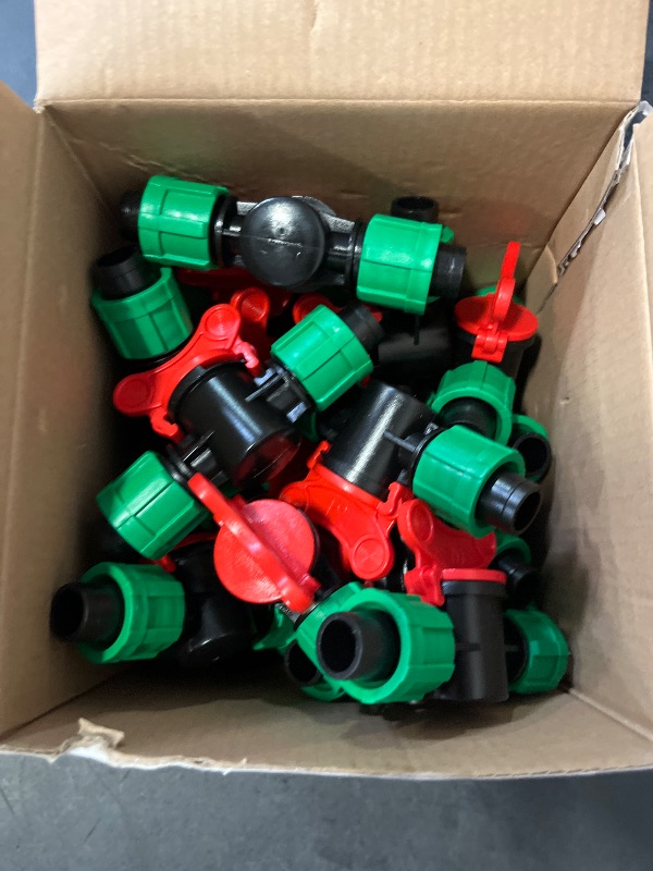 Photo 1 of Drip Irrigation Shut off Valve 1/2 Inch Universal Drip Irrigation Tubing Coupling Valve Connector Locking Fitting Compatible with 16 to 17 mm Drip Tape Tubing Sprinkler System (24 Pieces)