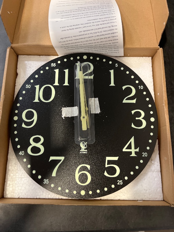 Photo 1 of JoFomp Atomic Wall Clock Glow in Dark, 12 Inch Silent Wooden Wall Clocks Battery Operated, Atomic Clock Wall Radio Controlled Sets Automatically, Glow in The Dark Wall Clocks for Living Room Decor
