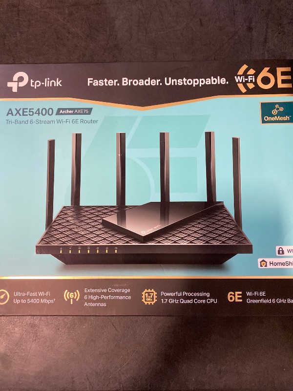 Photo 1 of TP-Link AXE5400 Tri-Band WiFi 6E Router (Archer AXE75)- Gigabit Wireless Internet Router, ax Router for Gaming, VPN Router, OneMesh, WPA3, Black