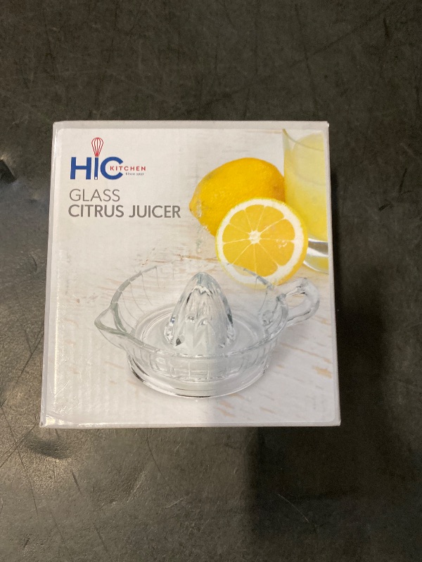 Photo 1 of HIC Citrus Juicer Reamer with Handle and Pour Spout, Heavyweight Glass, Clear