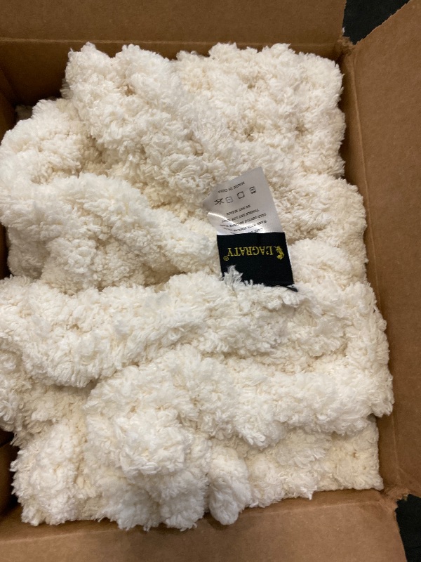 Photo 1 of L'AGRATY Chunky Knit Blanket Throw: 30''x40'' Chenille Chunky Knitted Throw Blankets for Bed Couch - Handmade Thick Big Cable Knit Blankets - Large Crochet Rope Blanket for Home Decor(Ivory)