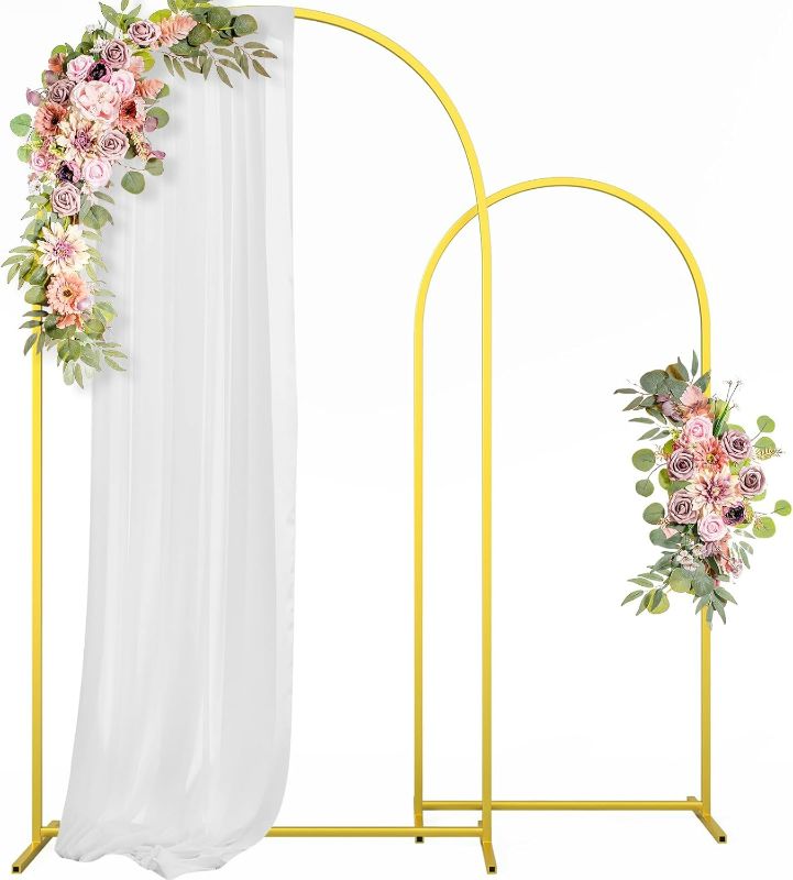 Photo 1 of Metal Arch Backdrop Stand Wedding Arch Frame Set of 2 (7.2FT/6FT) Gold Backdrop Arch Stand for Wedding Ceremony Birthday Party Baby Shower Graduation Ceremony Decoration