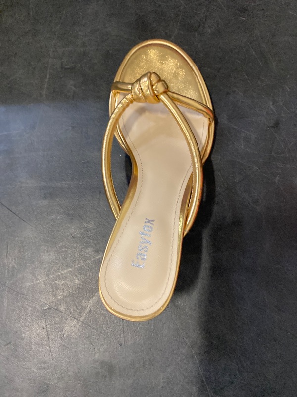 Photo 1 of Size 7 Gold Heels Womens Sandals Rounded Open Toe Bow Heels Slip on Sandals Dress Party Shoes 