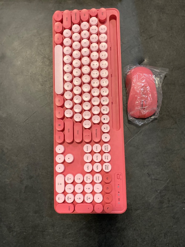 Photo 1 of Wireless Keyboard and Mouse Combo, Retro Round Keycap Typewriter Keyboard with Phone/Tablet Holder, Cute Colorful Combo for Computer/Laptop/Windows/PC by SABLUTE, Pink