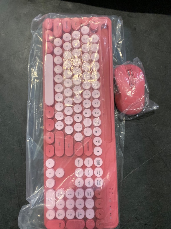 Photo 1 of Wireless Keyboard and Mouse Combo, Retro Round Keycap Typewriter Keyboard with Phone/Tablet Holder, Cute Colorful Combo for Computer/Laptop/Windows/PC by SABLUTE, Pink