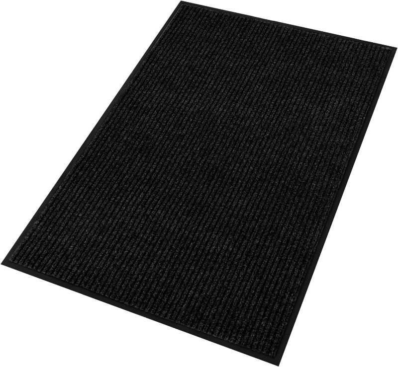 Photo 1 of fani Heavy Duty Large Outdoor Indoor Entrance Black Doormat Waterproof Low Profile Entrance Rug Front Door Mat Patio Anti-Skid Rubber Back, 48x72 inch (Black)