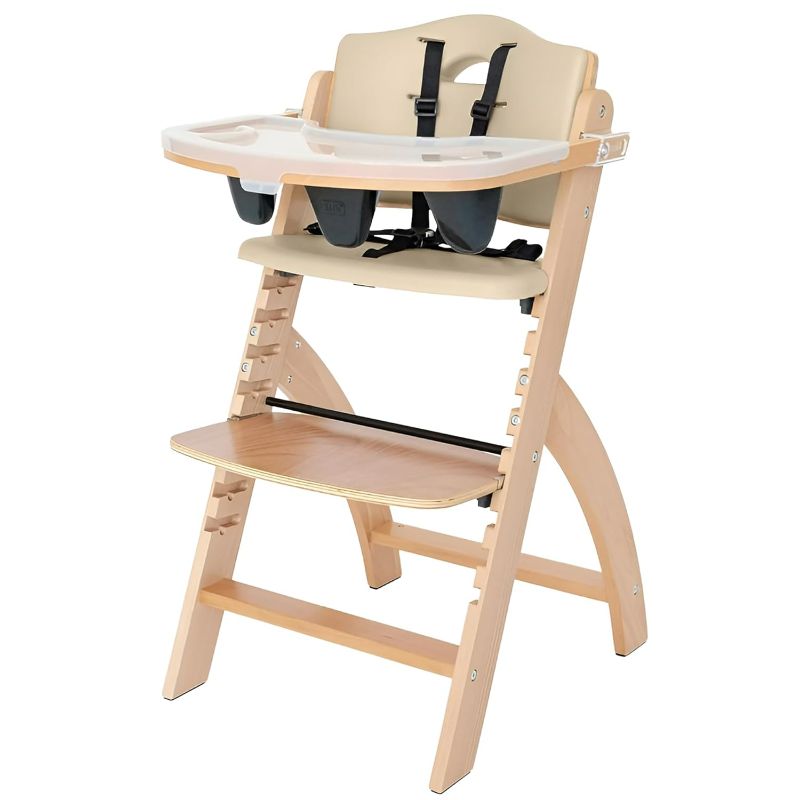 Photo 1 of Yellow** Abiie Beyond Junior Wooden High Chair with Tray - Adjustable and Convertible High Chair for Babies and Toddlers - 6 Months to 250 Lb - Water Resistant - Natural Wood with yellow Cushion