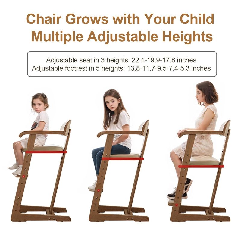 Photo 1 of Wooden High Chair for Babies and Toddlers - Adjustable Height Easy to Clean Toddler Highchair - Kids Dining Chair from 3 Years to 200 Lb, Grow with Child