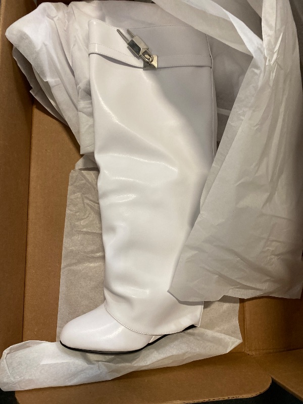 Photo 1 of Size 9 keleimusi Fold Over Wedge Boots Heeled PadLock Pant Knee High Shoes Tall/Short Booties in Black