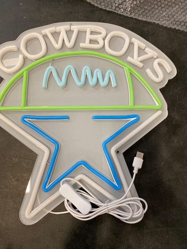 Photo 1 of CowBoys Football neon sign Cowboy Neon Light for wall Decor Dallas Neon Sign for Man Cave,Sports Fans,Dimmable switch plug in and light up LED Neon Lights Dimmer Pentagram Neon Light 