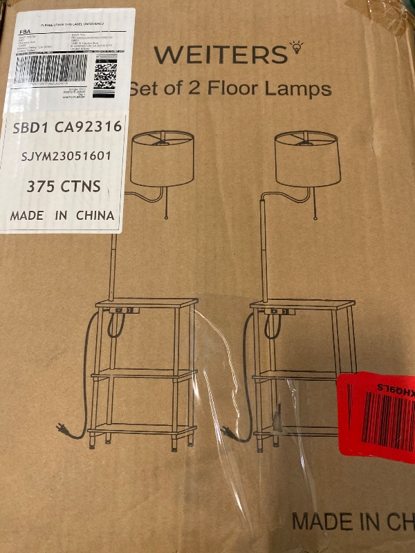 Photo 1 of Set of 2 Floor Lamp with Table, End Table with USB Charging Port Type-C, Power Outlet, Bedside Nightstand Shelves, Side Table with Reading Standing Light for Living Room Bedroom(Brown)