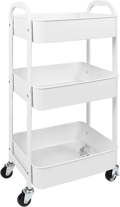 Photo 1 of MAX Houser 3-Tier Rolling Utility Cart with Caster Wheels,Easy Assembly, for Kitchen, Bathroom (White)