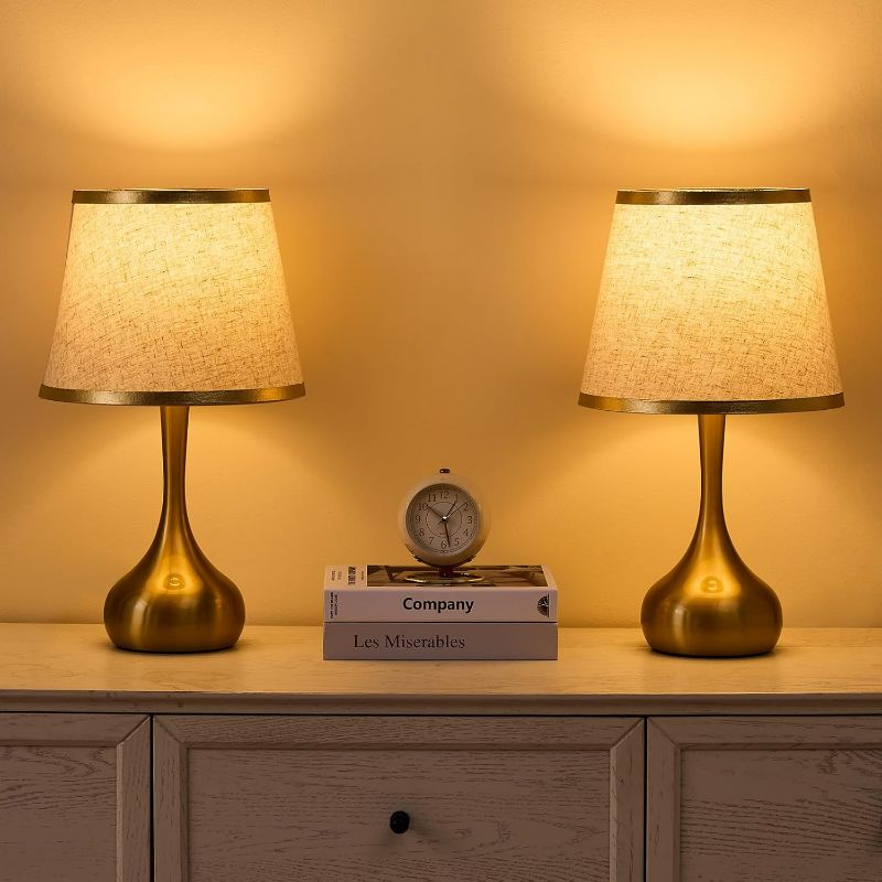 Photo 1 of Stepless Dimmable Touch Lamp Set of 2,Bedside Table Lamp for Bedroom,Nightstand Lamp,Living Room,Dorm Desk Lighting with Gold Metal(Dimmable Bulb Included)