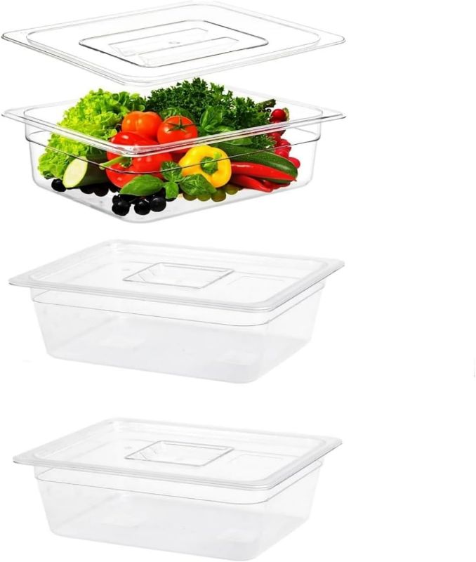 Photo 1 of 3 Pack Plastic Food Pans with Lids, 1/2 Size 4'' Deep,Polycarbonate, Clear?Food Pan Polycarbonate Square Food Storage Containers with Lids for Kitchen Restaurant Food Prep (3-1/2) (3-1/2)