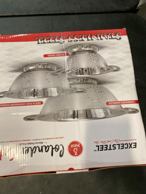 Photo 1 of ExcelSteel Colander set, Stainless steel, Colanders , 3 Count ( Pack of 1)
