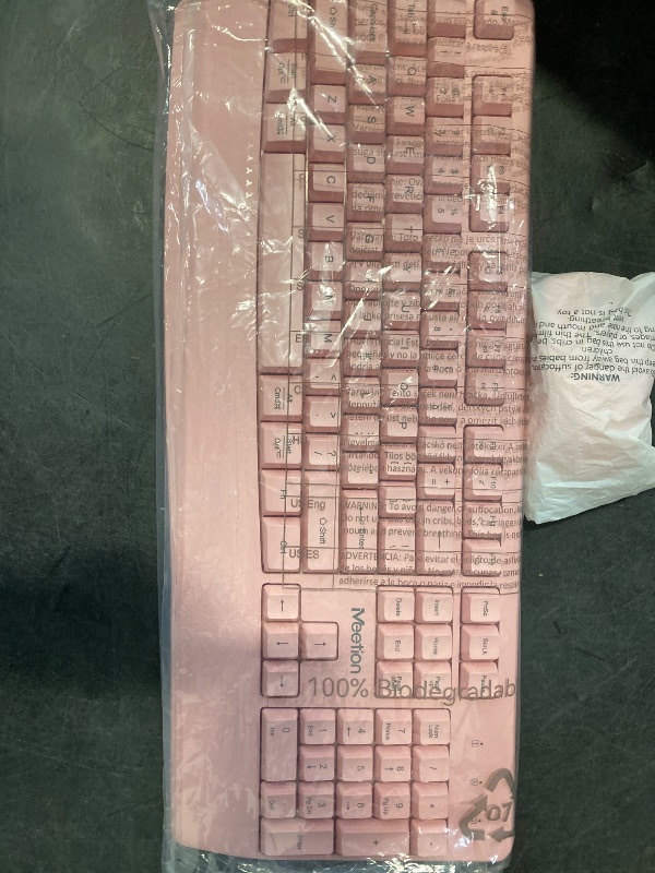 Photo 1 of MEETION Wireless Keyboard and Mouse, Full-Sized Cordless Keyboard with Wrist Rest and 3 DPI Adjustable Mouse, 2.4G Wireless, Compatible with PC/Computer/Laptop/Windows/Mac, Pink