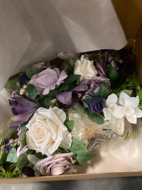 Photo 1 of Ling's Moment Lilac & Gold Artificial Flowers with Vase Wedding Decor Centerpiece Flower Potted for Ceremony Reception Tabletop Desk Flowers Mantel Archway Aisle, Light Purple Fake Flowers Set of 2