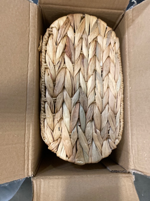 Photo 1 of Natural Water Hyacinth Shelf Basket Set of 2, Handwoven Storage Baskets with Handles for Hanging or Carrying, Perfect for Entryway, Hallway Décor, Picnic, Harvesting, Bread, Fruit, and Egg Storage