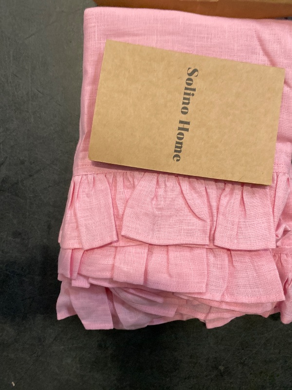 Photo 1 of Solino Home Linen Ruffle Napkins Set of 4-100% Pure Linen Pink Lemonade Dinner Napkins Cloth 20 x 20 Inch - Gabrielle Ruffle, Handcrafted and Machine Washable Fabric