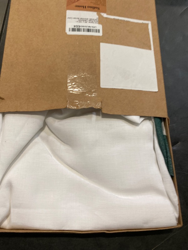Photo 1 of Solino Home Linen Tablecloth 60 x 120 Inch - White/Green Shimmer Border Decorative Tablecloth - Machine Washable Rectangle Table Cloth - Festive Edge