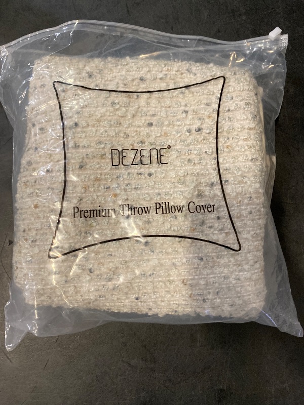 Photo 1 of DEZENE Striped Throw Pillow Covers 24x24 Set of 2 Cream Grey Textured Boucle Chic Morden Boho Accent Farmhouse Square Decorative Couch Pillow Covers for Home Decor Bed Sofa Living Room