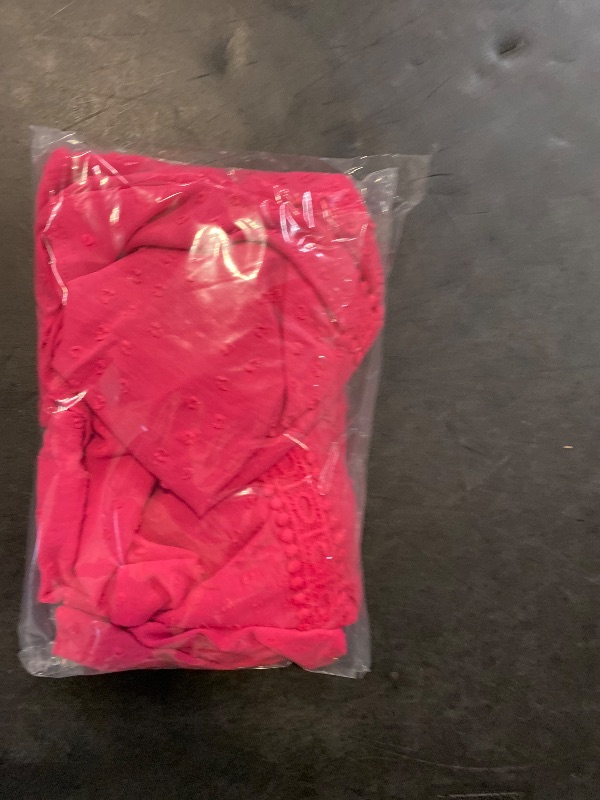 Photo 1 of Size 3XL Falechay Summer Tops for Women 2025 Cute Hot Pink Blouse Bohemian Solid Crewneck Lace Hem Flowy Tunic Short Sleeve Girls