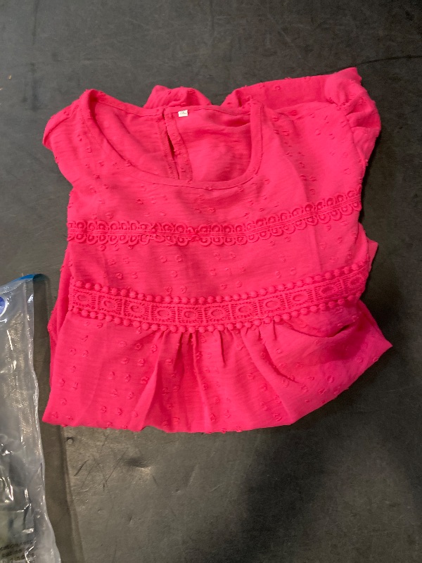 Photo 1 of Size 3XL Falechay Summer Tops for Women 2025 Cute Hot Pink Blouse Bohemian Solid Crewneck Lace Hem Flowy Tunic Short Sleeve Girls