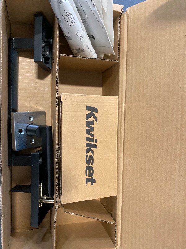 Photo 1 of Kwikset San Clemente Front Door Handle No Lock, Entry Handleset Exterior with Interior Reversible Handed Lever, Non-Locking, Matte Black, Deadbolt Not Included, with Microban Protection