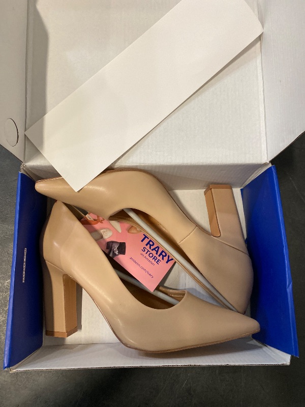 Photo 1 of Size 9 - Trary Nude Heels Women's Closed Pointed Toe Chunky Pumps Block High Heels Comfortable Slip-On Office Party Wedding Dressy Shoes 3.54" Heel Size 9