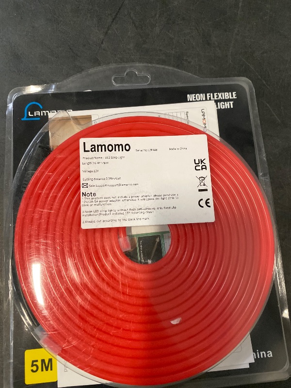 Photo 1 of Lamomo LED Neon Lights, 16.4ft Red LED Strip Light, 12V 0.39in/Cut Silicone Waterproof Neon Rope Light, DIY Neon Sign for Bedroom Indoor Outdoor Decoration?Power Adapter not Included?