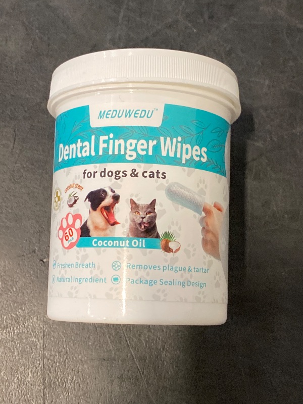 Photo 1 of MEDUWEDU Dental Care Finger Wipes 60 Counts,Teeth Cleaning Finger Wipes for Dogs & Cats,Reduces Plaque & Supports Oral Freshness, Coconut Scent