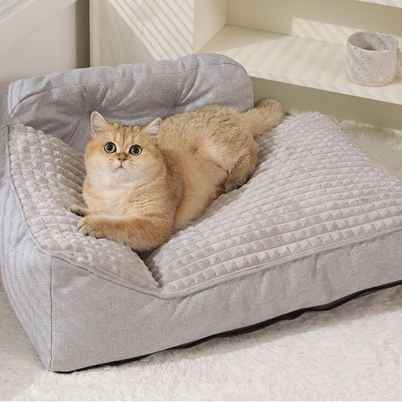 Photo 1 of Fluffy Cat Sofa for Indoor Cats, Cat Couch Bed with Removable Washable Cover, Cute Dog Sofa Bed with Non-Slip Bottom,Pet Beds for Cats and Dog (Grey, Large)