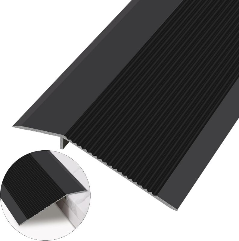 Photo 1 of Aluminum Floor Transition Strip, Threshold Reducer for Doorway Ramp Tiles Laminate Planks, Bridge The Height Gap Between 0.3-1.6 inches (2.9 ft x 3.9 in, Matte Black)