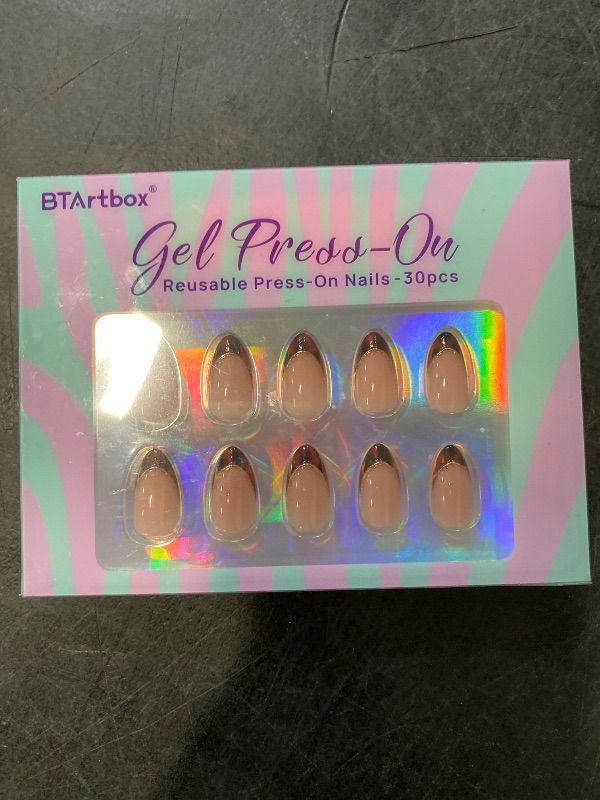 Photo 1 of BTArtbox Press On Nails Short Almond - Winter French Tip Press On Nails, Soft Gel Fake Nails Brown, Reusable Glue On Nails with Nail Glue in 16 Sizes, Tortoise Shell