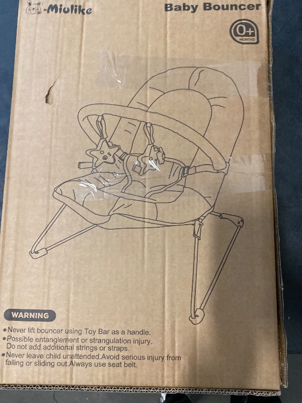 Photo 1 of Q-MIULIKE Portable Baby Bouncer Chair with 3 Plush Toys, Soft Fabric, 0-9moths, <20lbs, Neutral Design