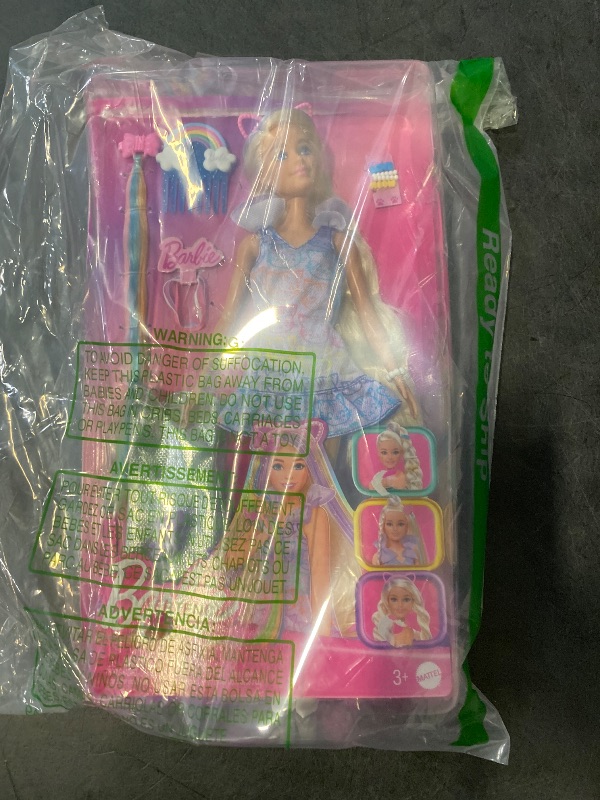 Photo 1 of Barbie Fun & Fancy Doll & Accessories, Blonde Fashion Doll with Extra-Long Hair & 2 Looks, Including Silver Metallic Dress & Hair Extension