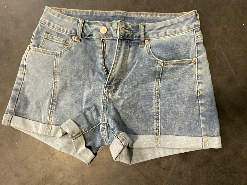 Photo 1 of Size L Jean Shorts Womens High Waisted Casual Stretchy Denim Shorts Folded Hem Boyfriend Shorts for Summer(Blue,L)