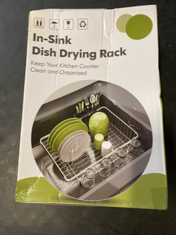 Photo 1 of JASIWAY Dish Drying Rack in Sink - Expandable Stainless Steel Dish Drainers for Kitchen Counter, Dish Dryer Rack for Inside Sink, Over The Sink Dish Racks with Utensil Holder, Silver