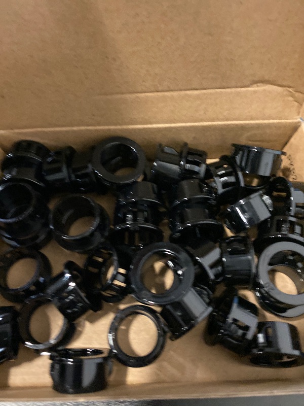 Photo 1 of uxcell 38 Pcs Cable Snap Bushing Grommet, 13/16" Mounting Dia Black Round Nylon Snap in Cable Grommet Protector, Plastic Cable Hole Grommets for Wiring