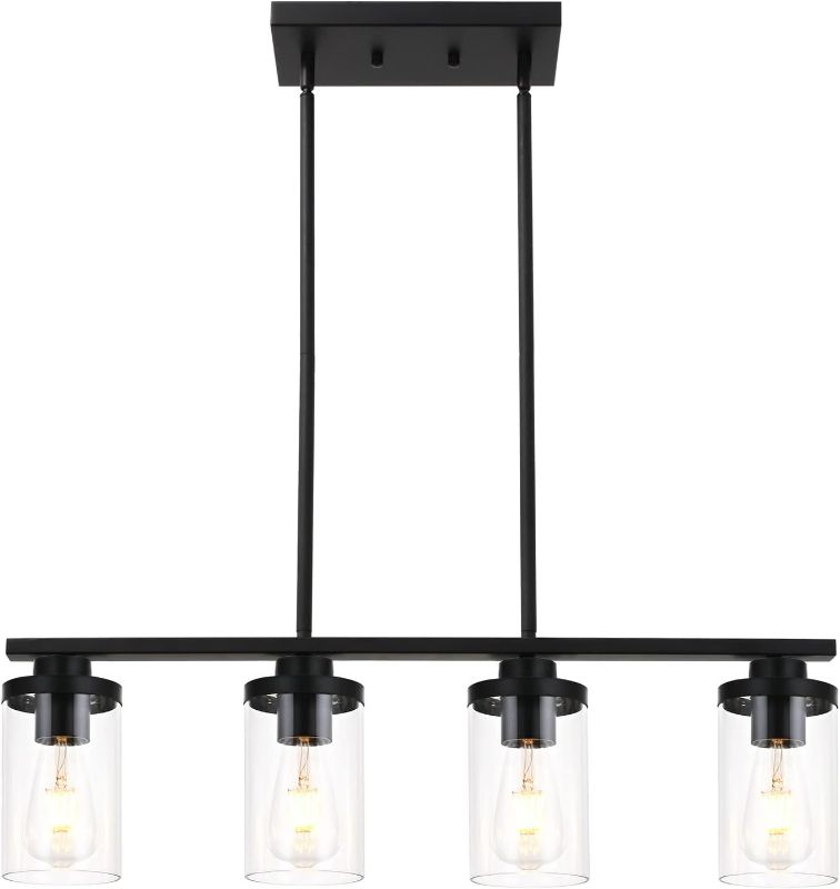 Photo 1 of Kitchen Island Pendant Light,4-Light Dining Room Light Fixtures Over Table Vintage Black Flush Mount Ceiling Hanging Lighting with Glass Shade for Kitchen Island Dining Livin