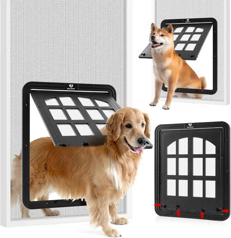 Photo 1 of Large Dog Screen Door, 13 x 17 inches Flap Opening Dog Door for Screen Door with 4 Entry Ways, Magnetic Self-Closing Pet Screen Door for Dogs Cats, Black