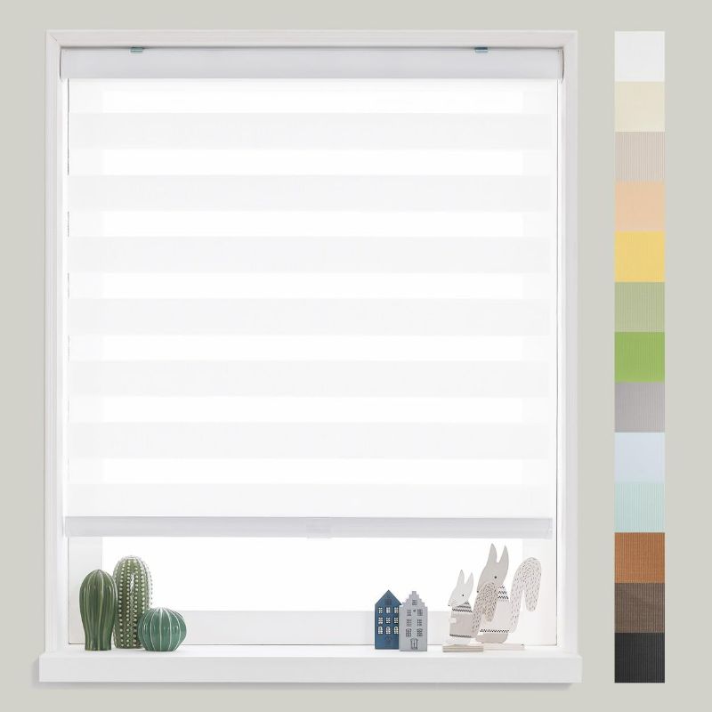 Photo 1 of FOIRESOFT Standard Cordless Custom Zebra Roller Shades and Blinds [Basic, White, W 36 x H 64 inch] Dual Layer Sheer for Day and Night Light Control Privacy, 20 to 105 in Height