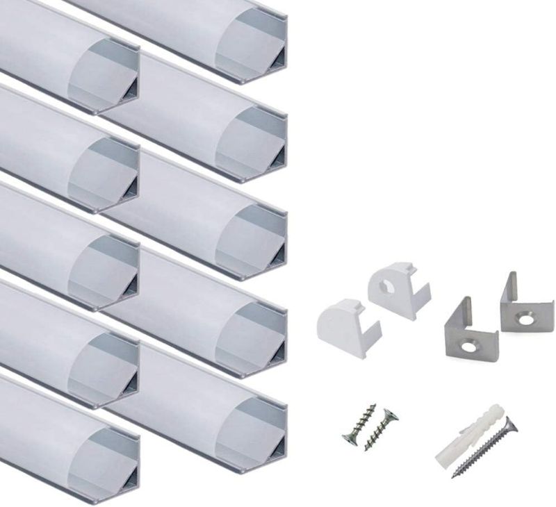 Photo 1 of 10-Pack 3.3ft/1Meter V Shape LED Aluminum Channel System with milky Cover, End Caps and Mounting Clips, Aluminum Profile for LED Strip Light Installations, Very Easy Installation