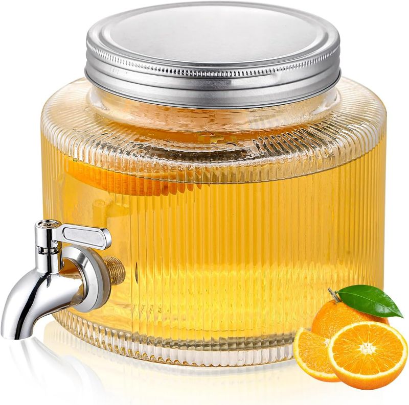 Photo 1 of Drink Dispenser for Refrigerator 2/3 Gallon (2.5L), ReaNea Glass Beverage Dispenser with Durable Stainless Steel Faucet, Spigot, Juice Jar with Lid, Mason Jar for Home