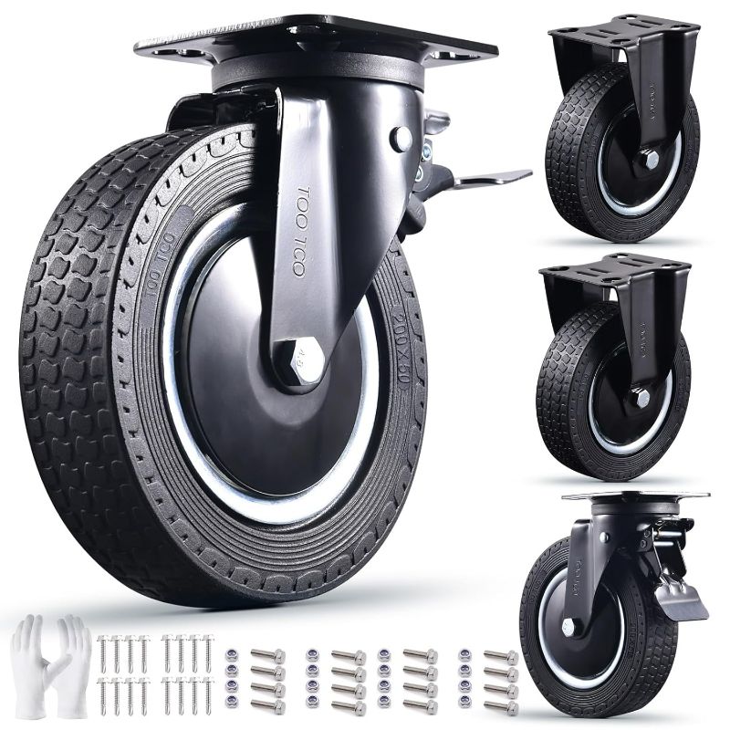 Photo 1 of Rigid 8 Inch Caster Wheels Set of 4 Heavy Duty Industrial Swivel Locking Casters 3200 Lbs Load Capacity, Fixed Black Rubber Wheels for Cart, Furniture, Workbench - Bolts & Screws Included…