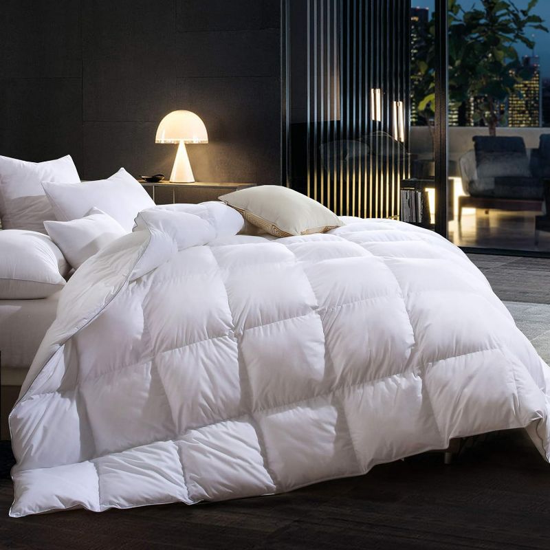 Photo 1 of Three Geese Soild White Waterfowl Feathers and Down Comforter Queen Size Duvet Insert,750+ Fill Power,1200TC 100% Cotton Fabric,Premium Bedding Comforter for All Seasons with 8 Tabs.