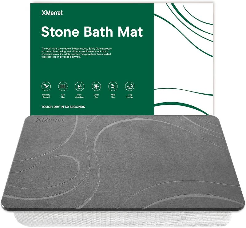 Photo 1 of Stone Bath Mat, Diatomaceous Earth Bath Mat, Super Absorbent Quick Drying Stone Bath Mats for Bathroom, Non-Slip Bath Stone Mat, Natural Stone Shower Mat, Easy to Clean(23.6 x 15.4 Dark Grey)